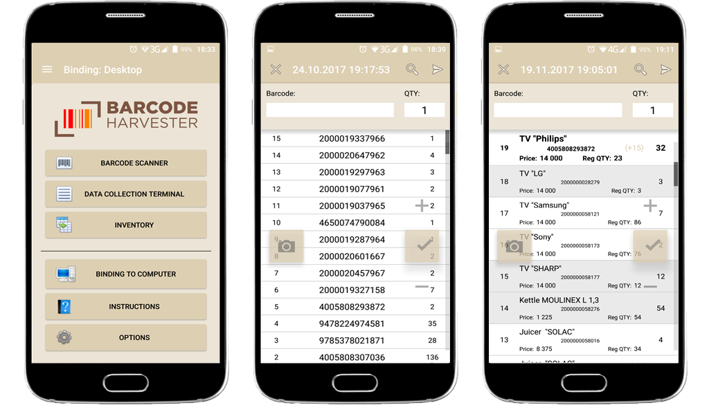 BARCODE HARVESTER - Android wireless barcode scanner, data collection terminal and convenient tool for inventorying.
